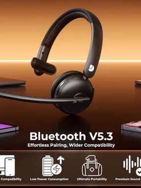 Wireless Bluetooth Headset w/Mic AI Noise Cancelling 65H Battery USB Dongle